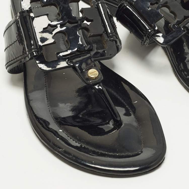 Pre Owned Tory Burch Miller Size 38.5 Black Patent Leather Thong Flats