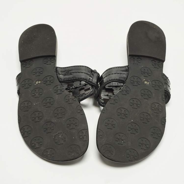 Pre Owned Tory Burch Miller Size 38.5 Black Patent Leather Thong Flats
