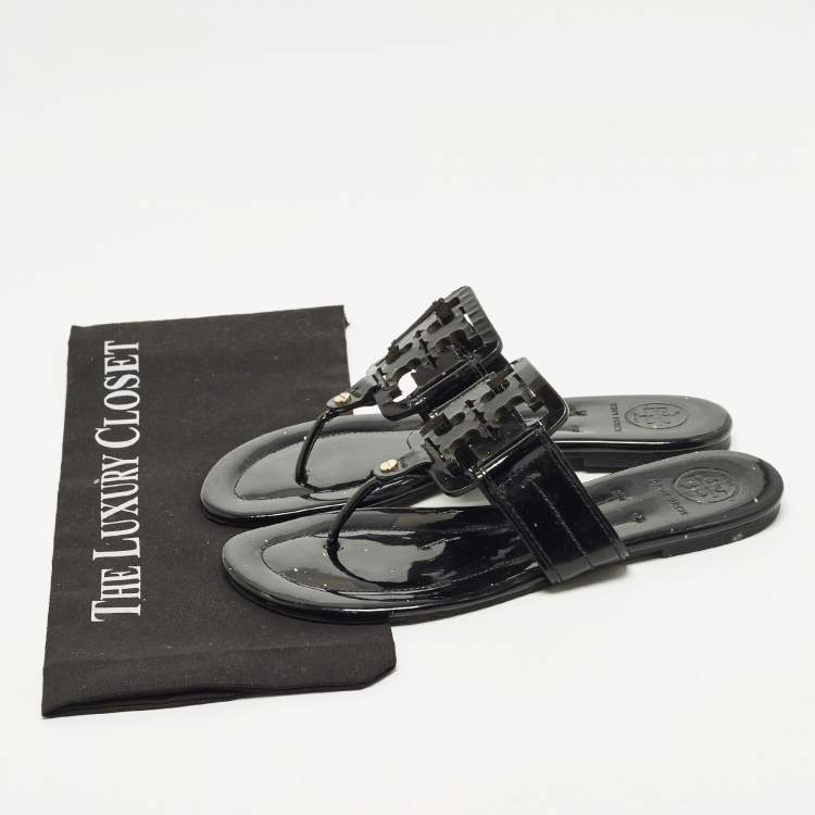 Pre Owned Tory Burch Miller Size 38.5 Black Patent Leather Thong Flats