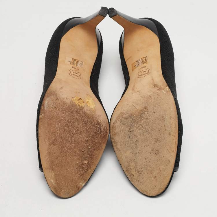 Pre Owned Tory Burch Elinor 90 mm Size 40 Black Laser Cut Suede Peep Toe Pumps