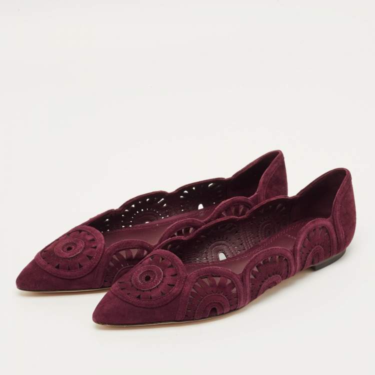 مملوكة مسبقًا Tory Burch Leyla Size 35 Burgundy Laser Cut Suede Ballet Flats