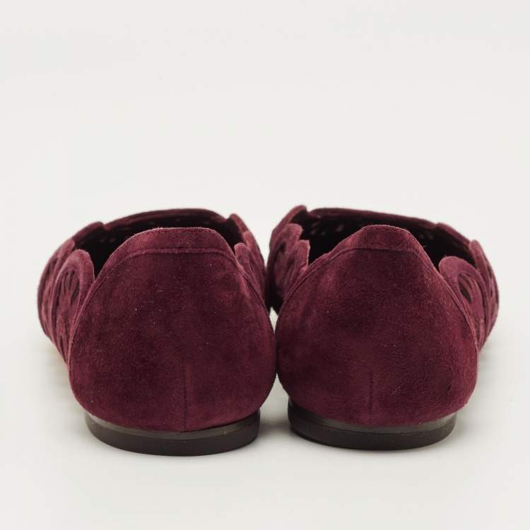 مملوكة مسبقًا Tory Burch Leyla Size 35 Burgundy Laser Cut Suede Ballet Flats