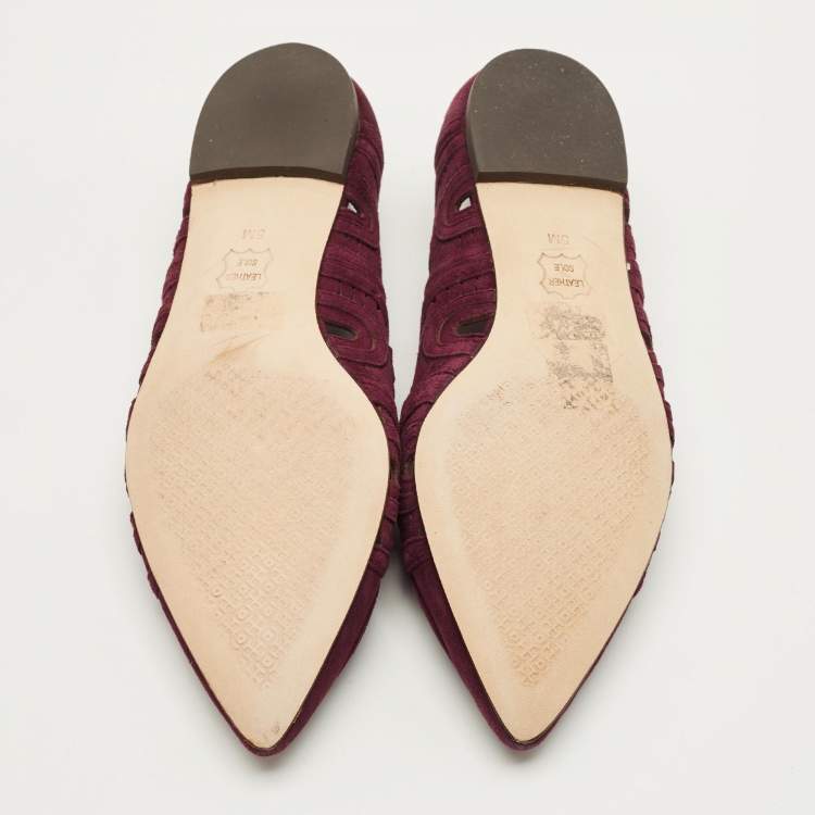 مملوكة مسبقًا Tory Burch Leyla Size 35 Burgundy Laser Cut Suede Ballet Flats