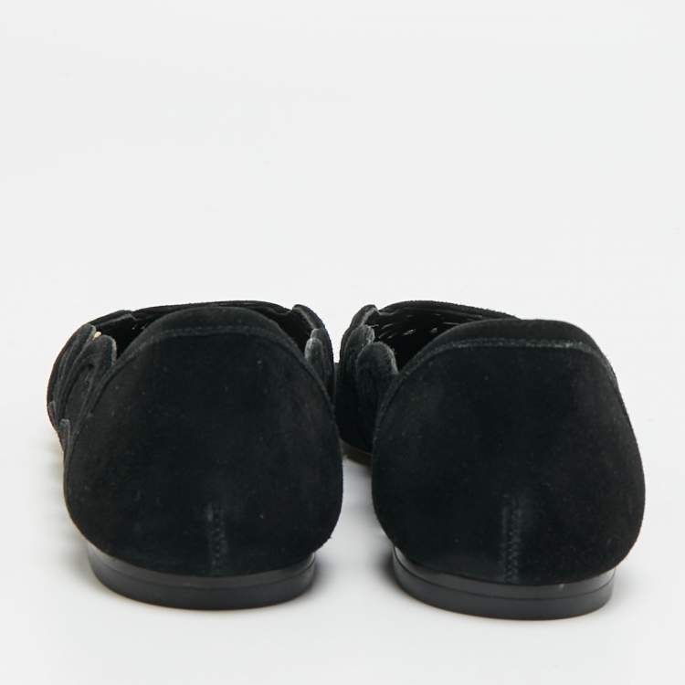 Pre Owned Tory Burch Leyla Size 35 Black Suede Laser Cut Pointed Toe Ballet Flats