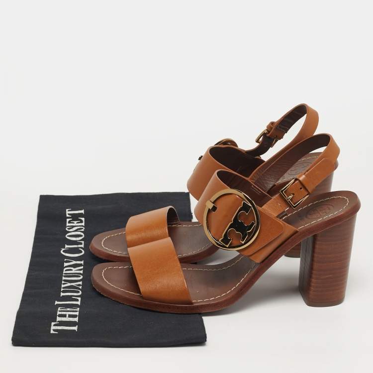 مملوكة مسبقًا Tory Burch Thames Buckle City Size 38 Brown Leather Slingback Sandals