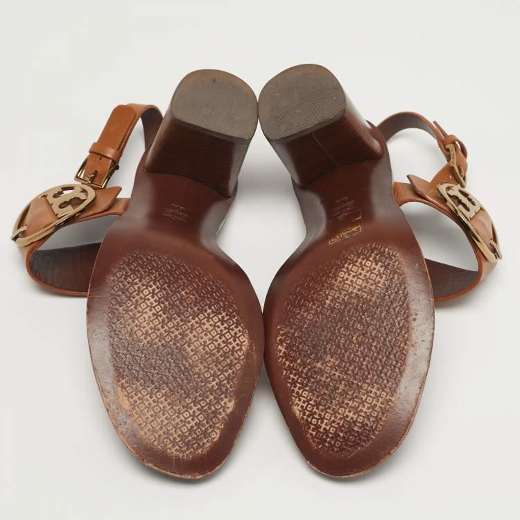 مملوكة مسبقًا Tory Burch Thames Buckle City Size 38 Brown Leather Slingback Sandals