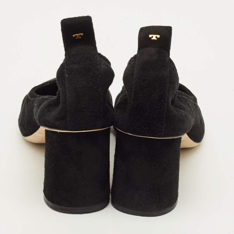 Pre Owned Tory Burch Size 40 Black Suede Block Heel Pumps