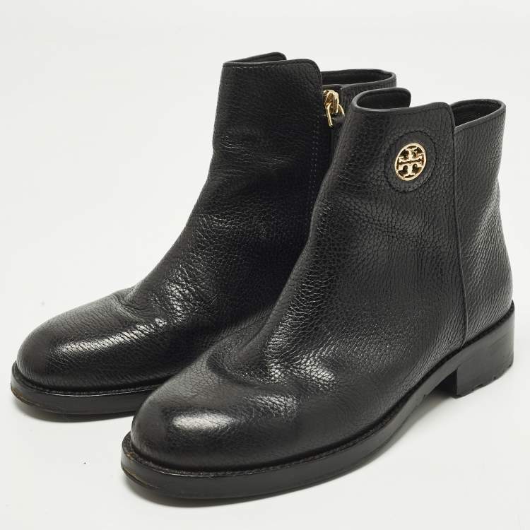 Pre Owned Tory Burch Junction Size 36.5 Black Leather Ankle Length Boots