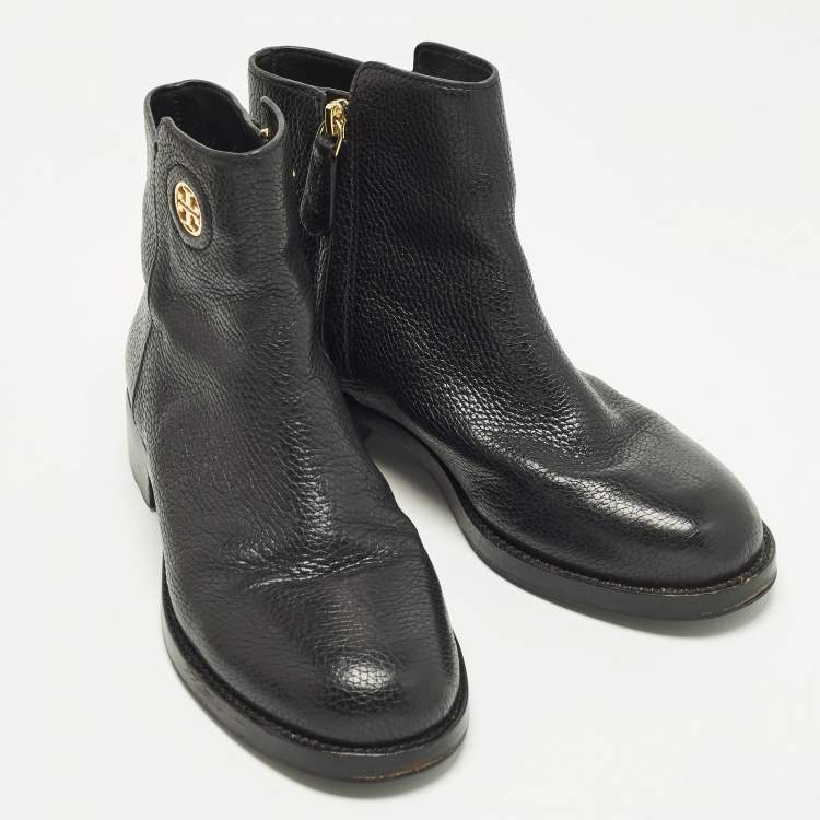 Pre Owned Tory Burch Junction Size 36.5 Black Leather Ankle Length Boots