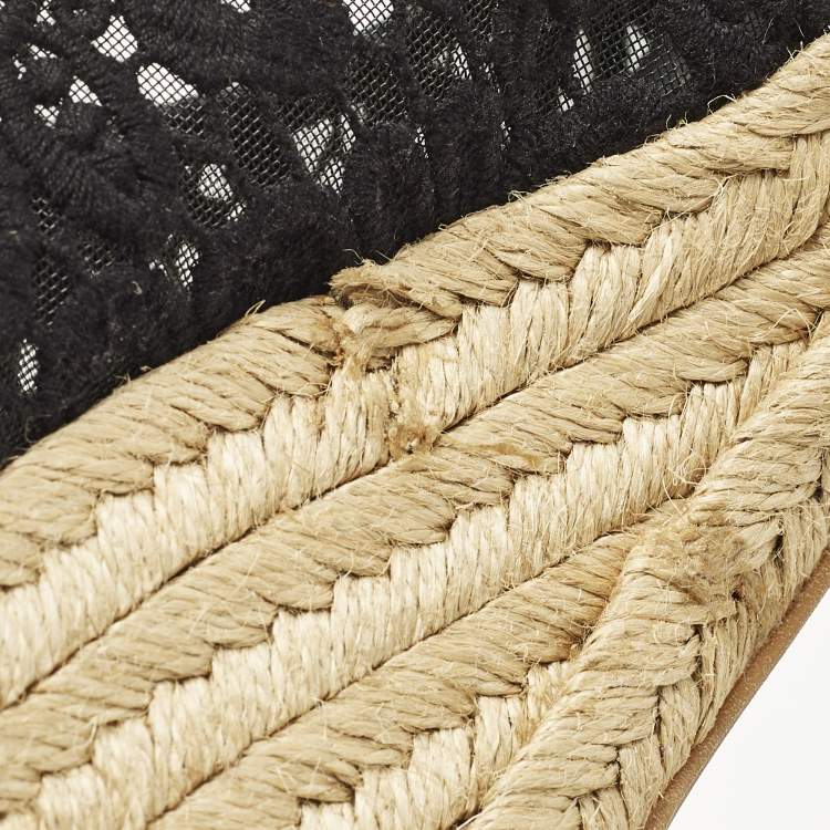 Pre Owned Tory Burch Jackie Size 38.5 Black Mesh Wedge Espadrille Pumps