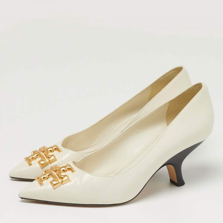 Pre Owned Tory Burch Eleanor Size 37 Cream Leather Pumps