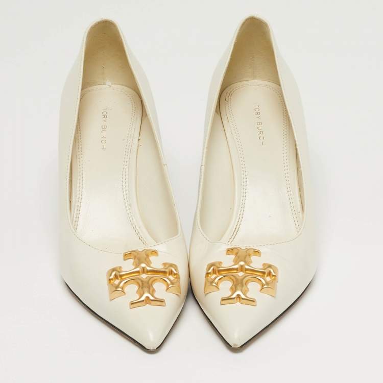 Pre Owned Tory Burch Eleanor Size 37 Cream Leather Pumps