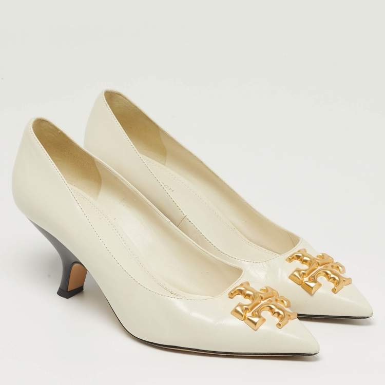 Pre Owned Tory Burch Eleanor Size 37 Cream Leather Pumps