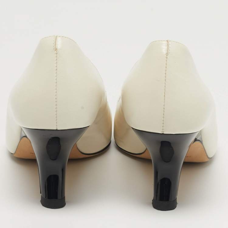 Pre Owned Tory Burch Eleanor Size 37 Cream Leather Pumps