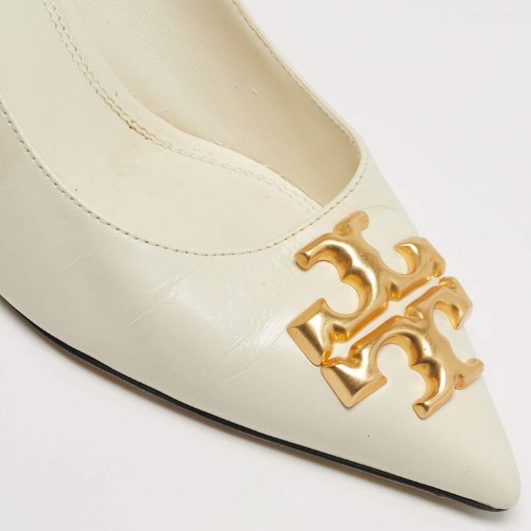 Pre Owned Tory Burch Eleanor Size 37 Cream Leather Pumps