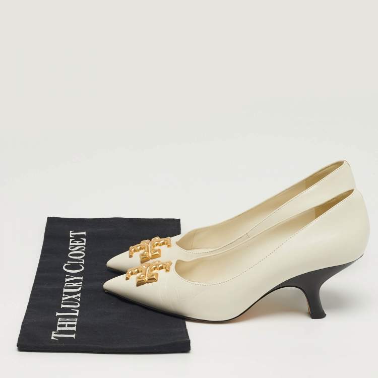 Pre Owned Tory Burch Eleanor Size 37 Cream Leather Pumps