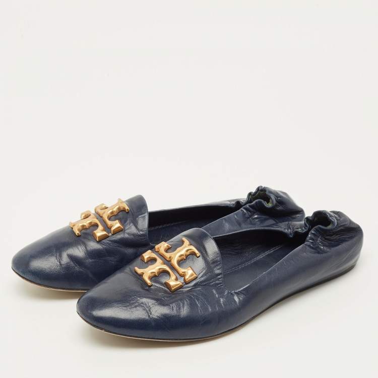 Pre Owned Tory Burch eleanor Size 37 Navy Blue Leather Loafers