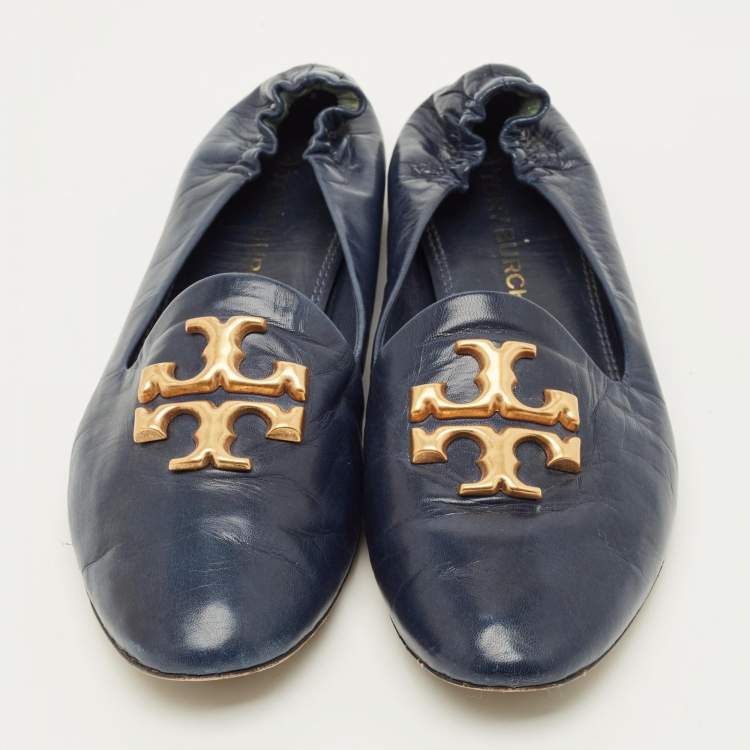 Pre Owned Tory Burch eleanor Size 37 Navy Blue Leather Loafers