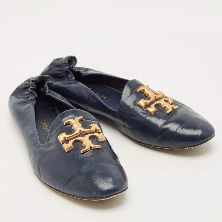 Pre Owned Tory Burch eleanor Size 37 Navy Blue Leather Loafers