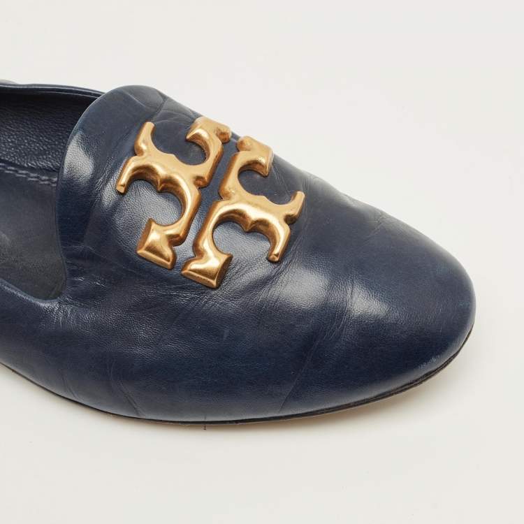 Pre Owned Tory Burch eleanor Size 37 Navy Blue Leather Loafers