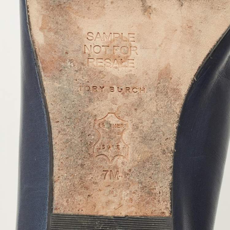 Pre Owned Tory Burch eleanor Size 37 Navy Blue Leather Loafers