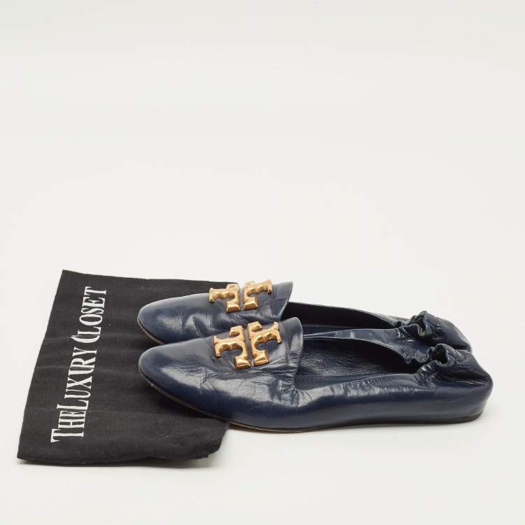 Pre Owned Tory Burch eleanor Size 37 Navy Blue Leather Loafers