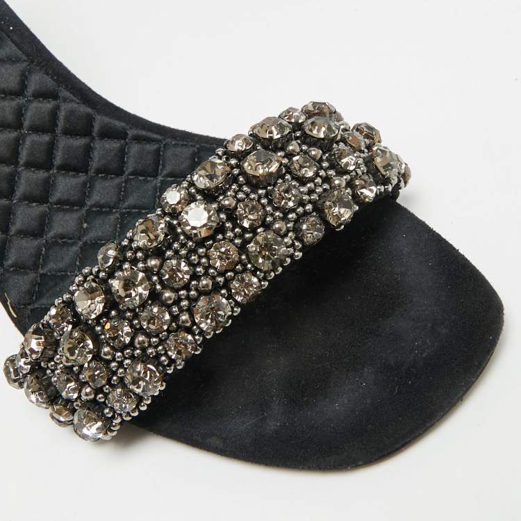 مملوكة مسبقًا Tory Burch Size 39.5 Black Suede Crystal Embellished Ankle Strap Sandals