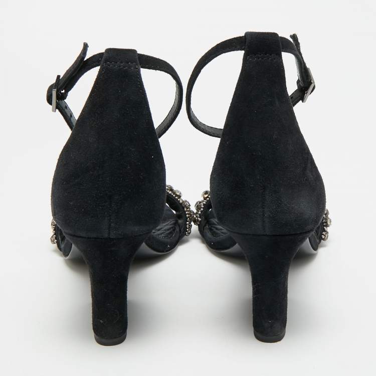 مملوكة مسبقًا Tory Burch Size 39.5 Black Suede Crystal Embellished Ankle Strap Sandals