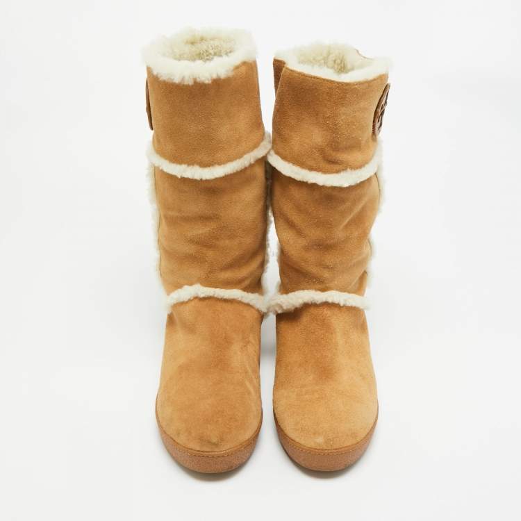Pre Owned Tory Burch Amalia Size 38 Beige Fur and Suede Ankle Length Boots