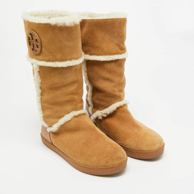 Pre Owned Tory Burch Amalia Size 38 Beige Fur and Suede Ankle Length Boots