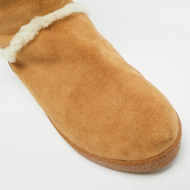 Pre Owned Tory Burch Amalia Size 38 Beige Fur and Suede Ankle Length Boots