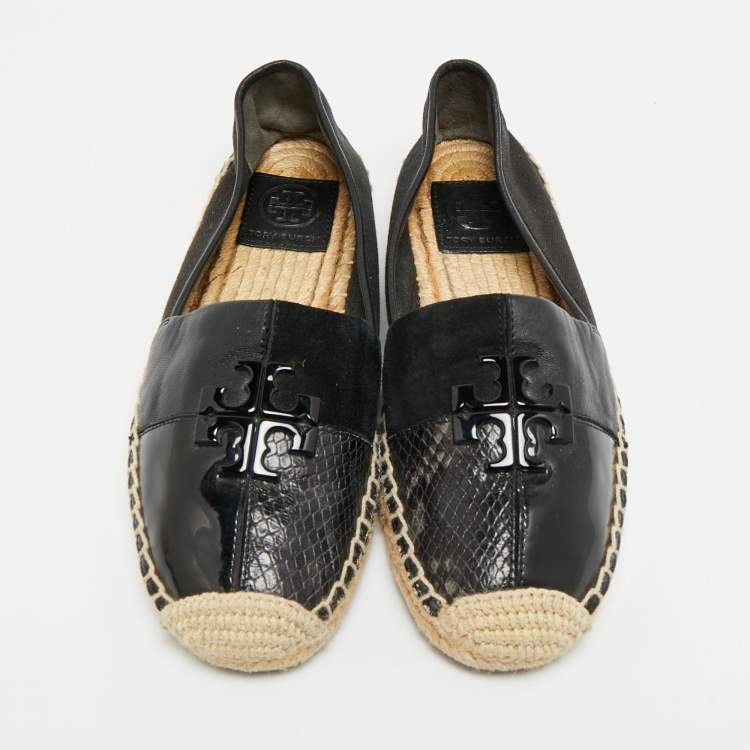 Pre Owned Tory Burch Ines Size 36 Black Canvas and Leather Espadrille Flats