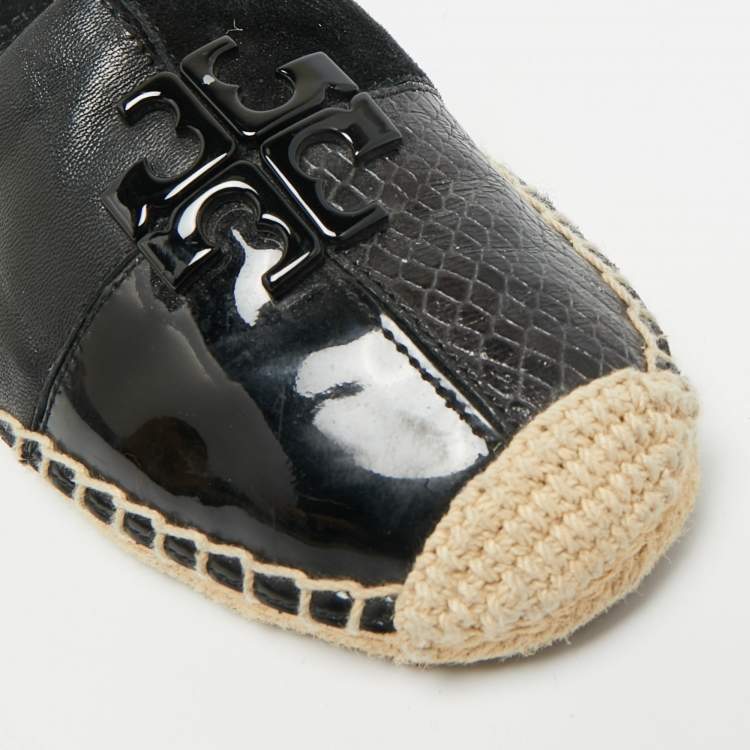 Pre Owned Tory Burch Ines Size 36 Black Canvas and Leather Espadrille Flats