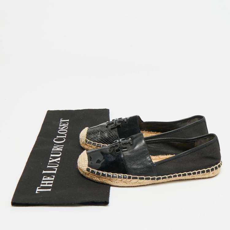Pre Owned Tory Burch Ines Size 36 Black Canvas and Leather Espadrille Flats