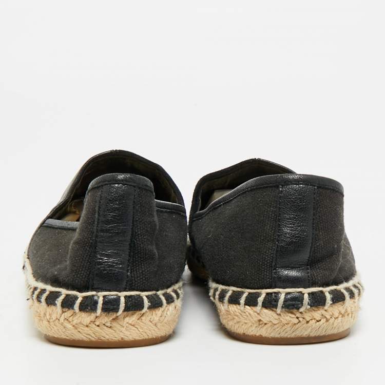Pre Owned Tory Burch Ines Size 36 Black Canvas and Leather Espadrille Flats