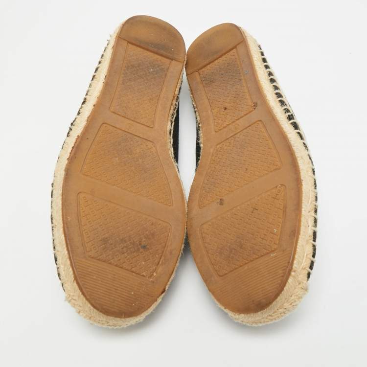 Pre Owned Tory Burch Ines Size 36 Black Canvas and Leather Espadrille Flats