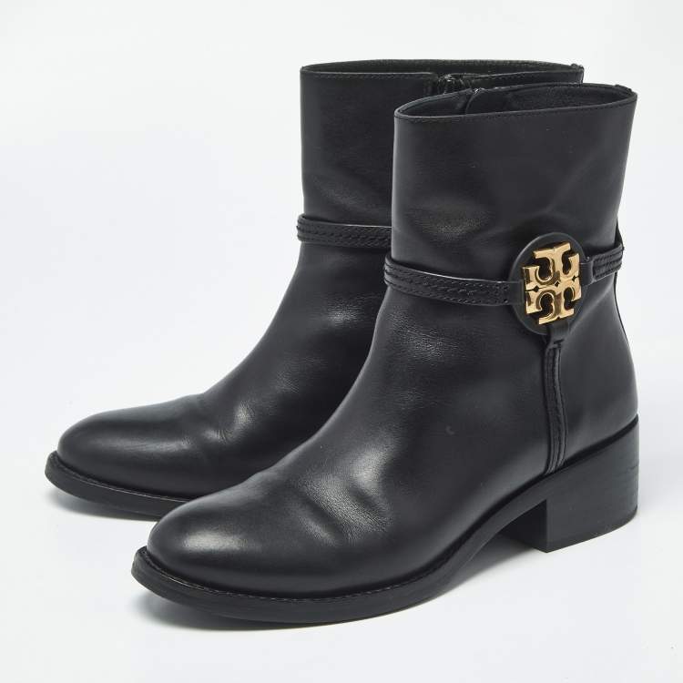 Pre Owned Tory Burch Miller Size 38 Black Leather Ankle Length Boots