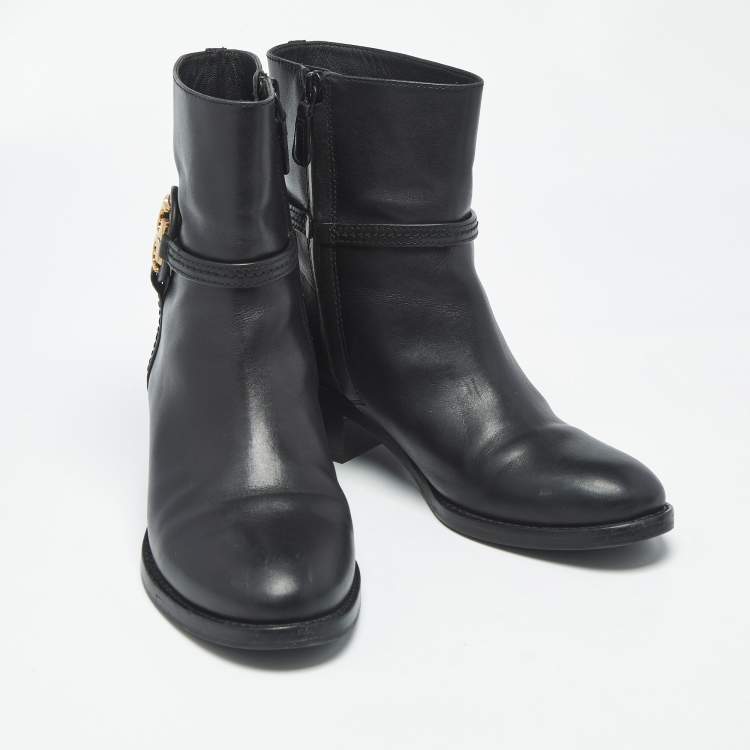Pre Owned Tory Burch Miller Size 38 Black Leather Ankle Length Boots
