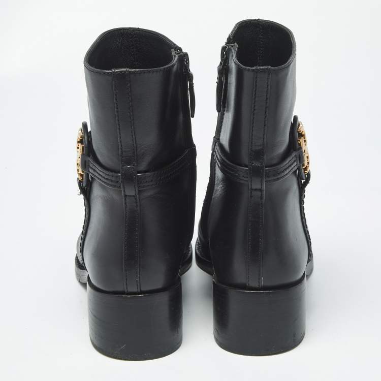 Pre Owned Tory Burch Miller Size 38 Black Leather Ankle Length Boots
