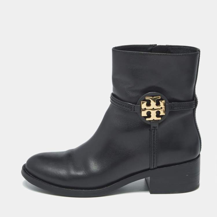 Pre Owned Tory Burch Miller Size 38 Black Leather Ankle Length Boots