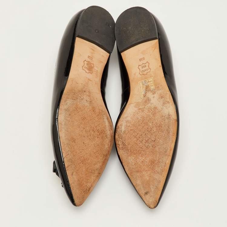 Pre Owned Tory Burch Melody Pearl Size 38 Black Patent Leather Ballet Flats