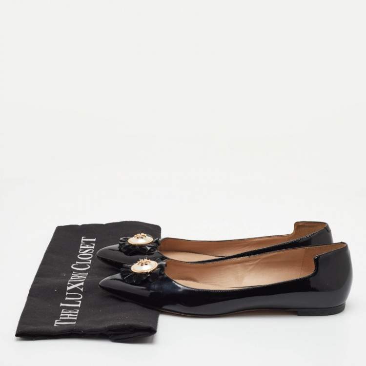 Pre Owned Tory Burch Melody Pearl Size 38 Black Patent Leather Ballet Flats