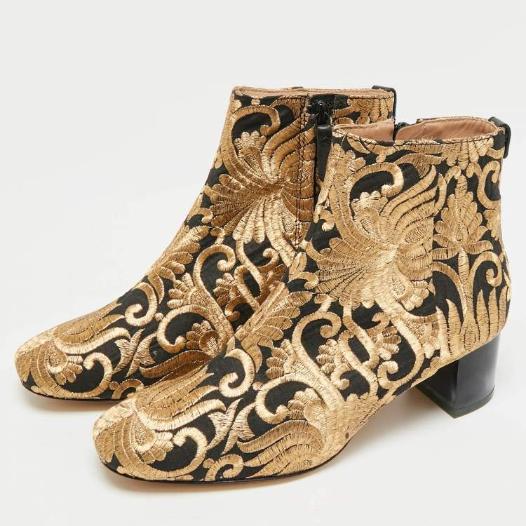 Pre Owned Tory Burch Gigi Size 36 Brown Brocade Fabric Ankle Length Boots