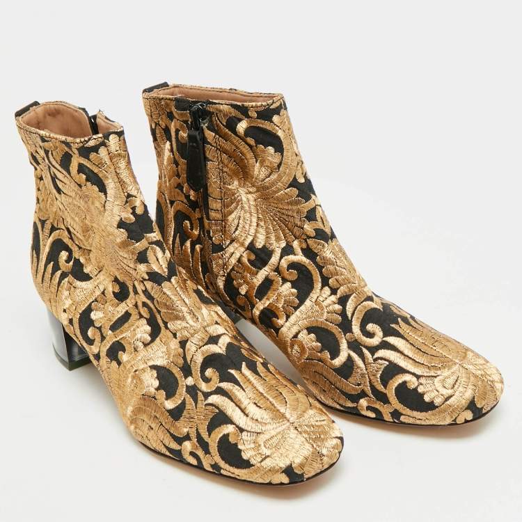 Pre Owned Tory Burch Gigi Size 36 Brown Brocade Fabric Ankle Length Boots