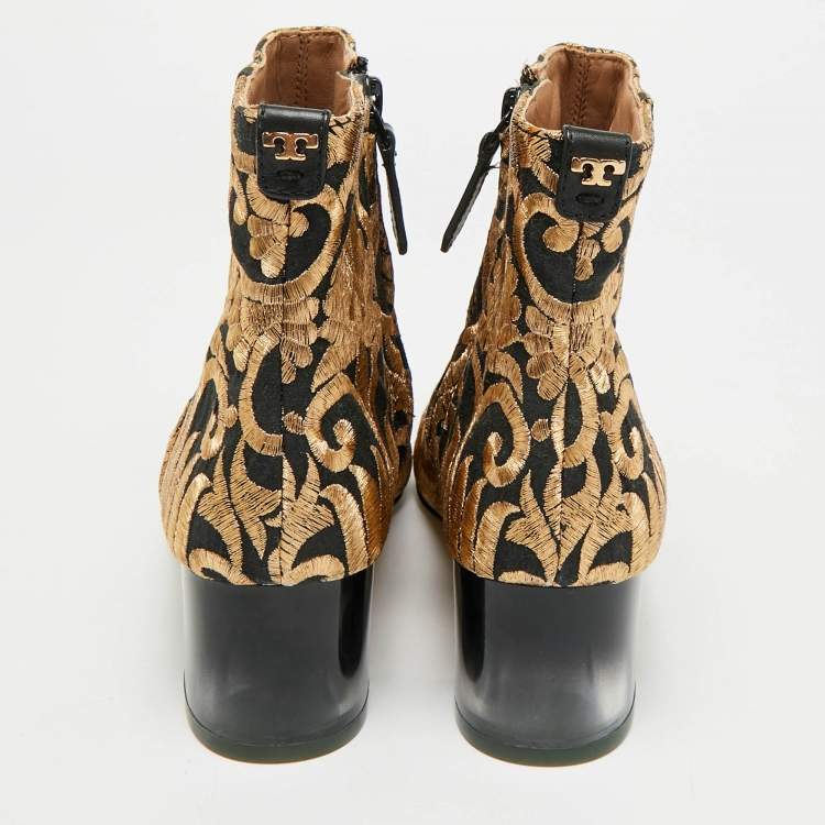 Pre Owned Tory Burch Gigi Size 36 Brown Brocade Fabric Ankle Length Boots