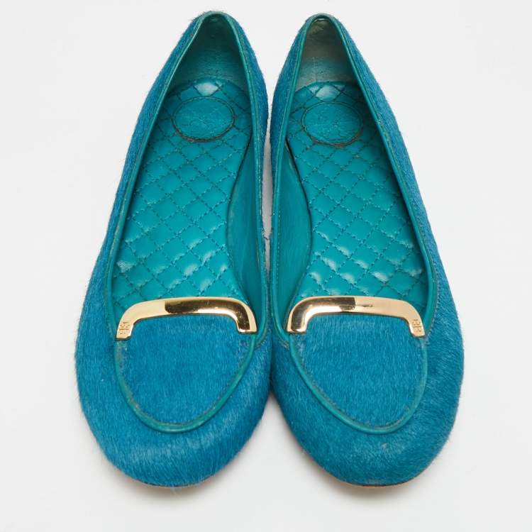 Pre Owned Tory Burch Size 36.5 Blue Calf Hair Ballet Flats