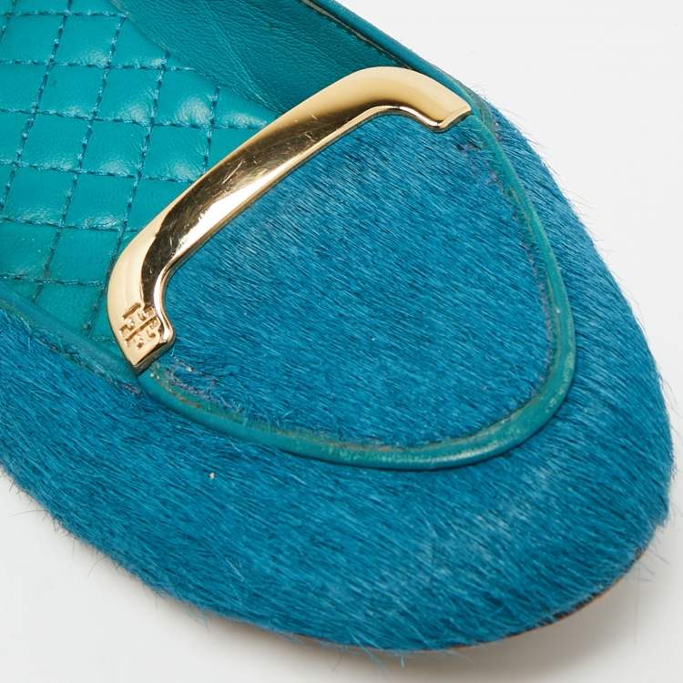 Pre Owned Tory Burch Size 36.5 Blue Calf Hair Ballet Flats