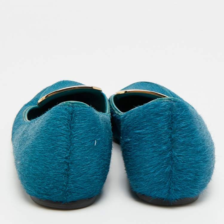 Pre Owned Tory Burch Size 36.5 Blue Calf Hair Ballet Flats