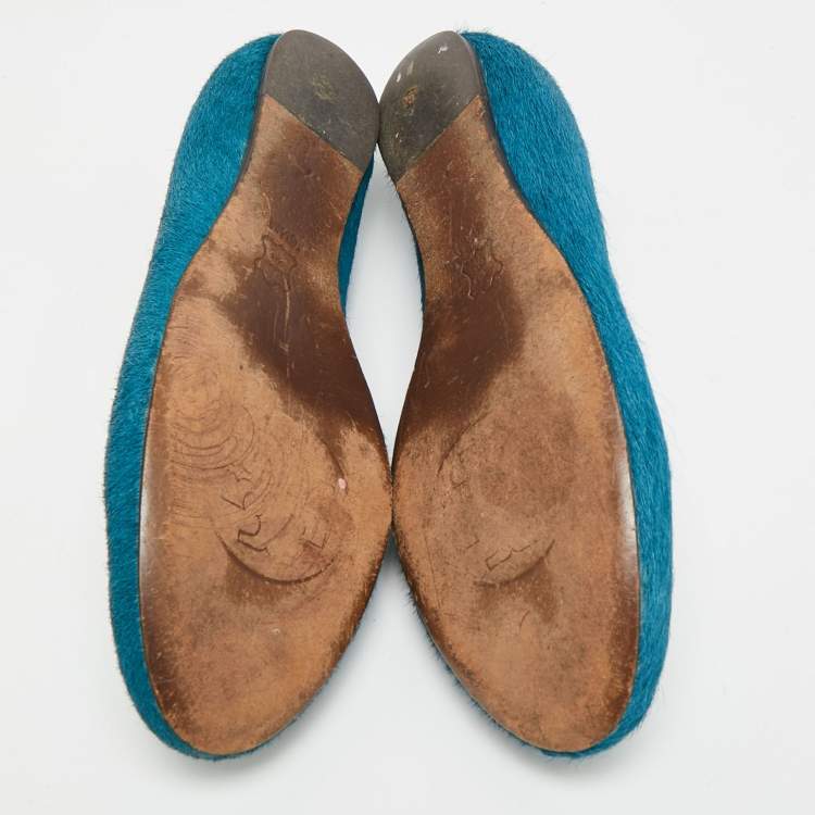 Pre Owned Tory Burch Size 36.5 Blue Calf Hair Ballet Flats