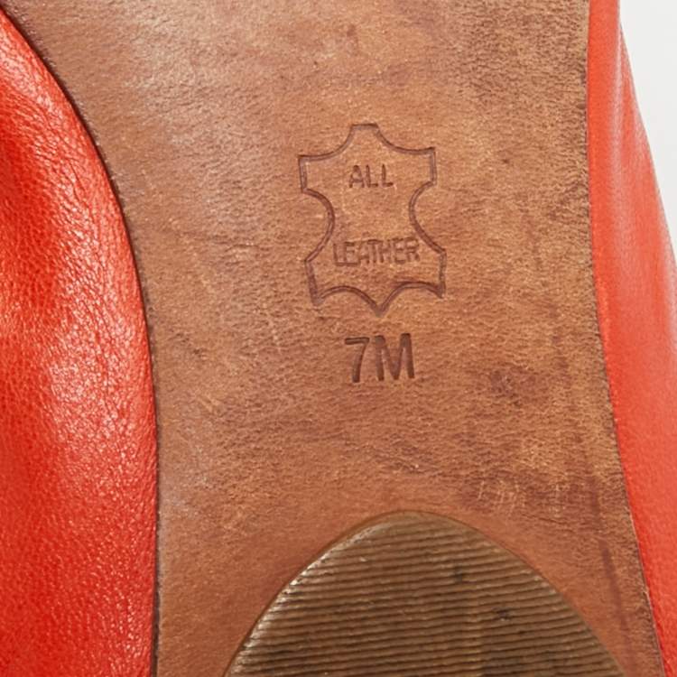 مملوكة مسبقًا Tory Burch Size 37 Orange Leather Scrunch Ballet Flats
